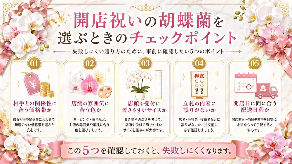 開店祝いの胡蝶蘭を選ぶときのチェックポイント