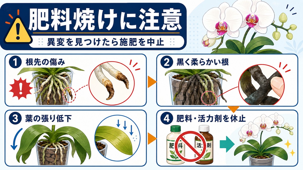 胡蝶蘭の肥料焼けで見られる根の変色と対処ポイント