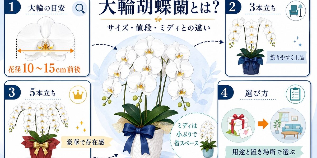 白い大輪胡蝶蘭の3本立ち