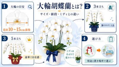 白い大輪胡蝶蘭の3本立ち