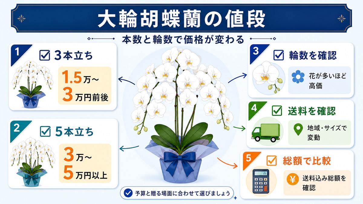 大輪胡蝶蘭の本数別価格目安