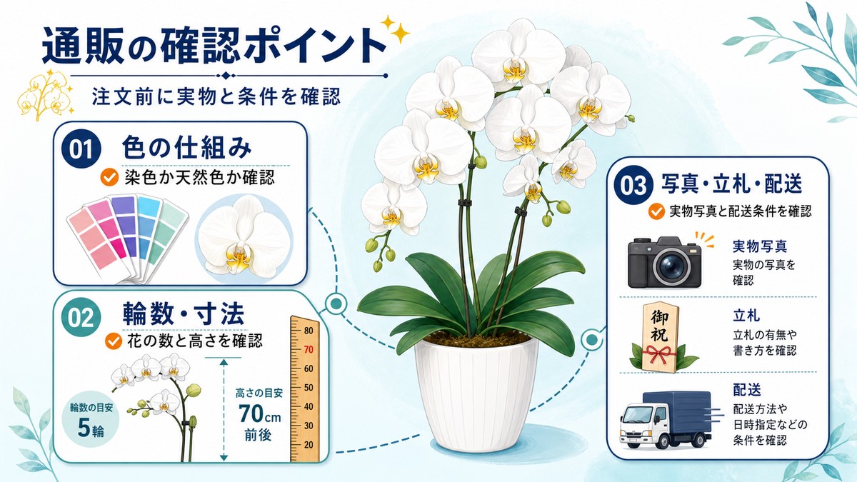 青い胡蝶蘭を通販で選ぶ際の確認手順