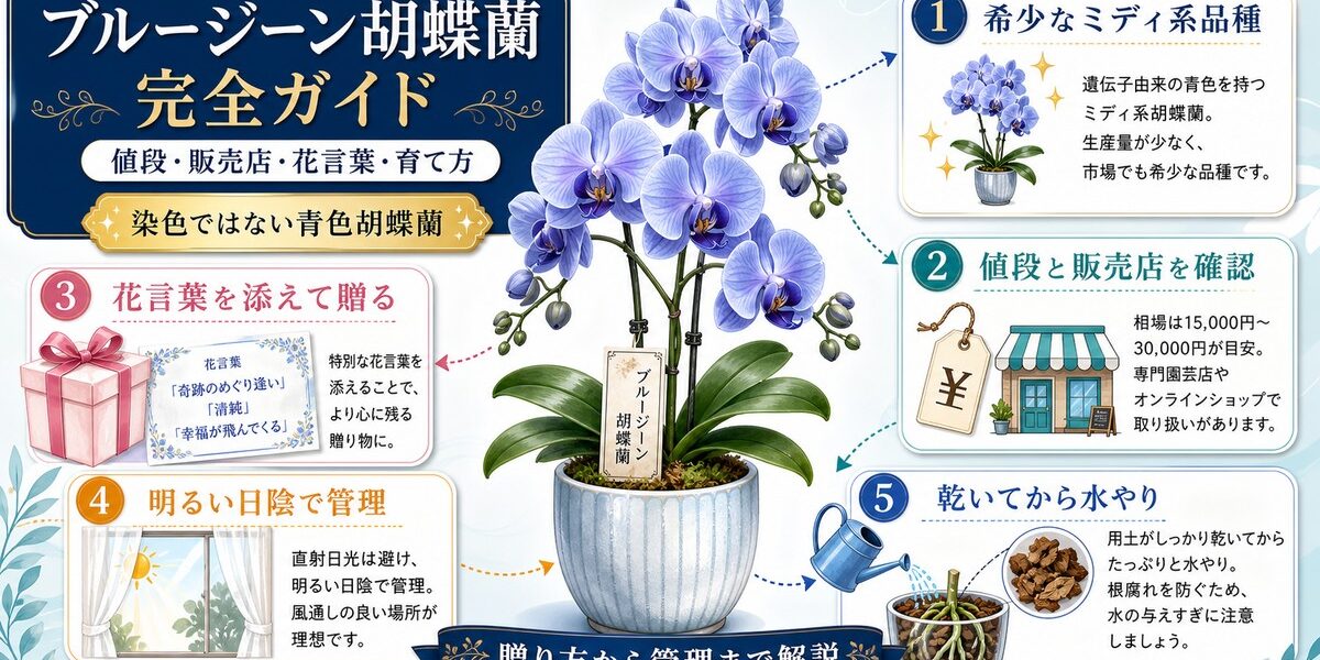 青紫色のブルージーン胡蝶蘭を飾った上品な室内