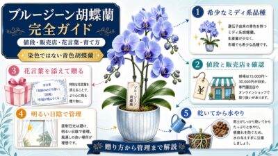 青紫色のブルージーン胡蝶蘭を飾った上品な室内