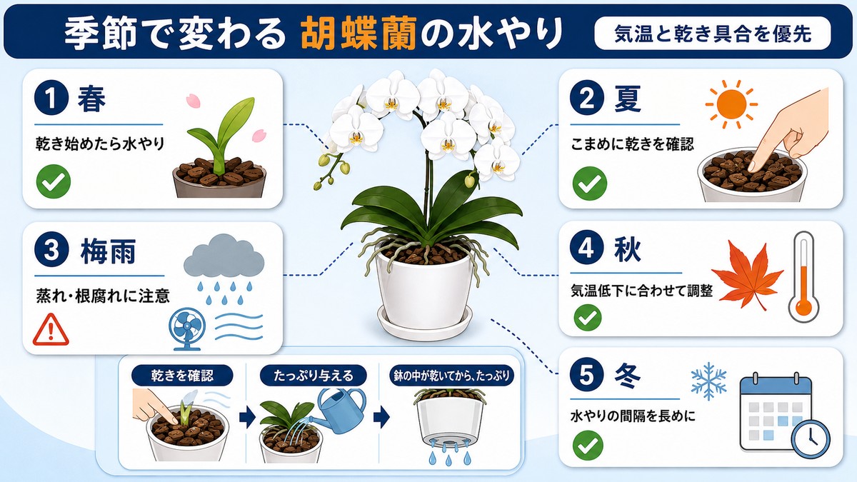 春夏秋冬における胡蝶蘭の水やり頻度の違い