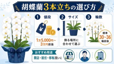 白大輪の胡蝶蘭3本立ちを飾った明るい受付