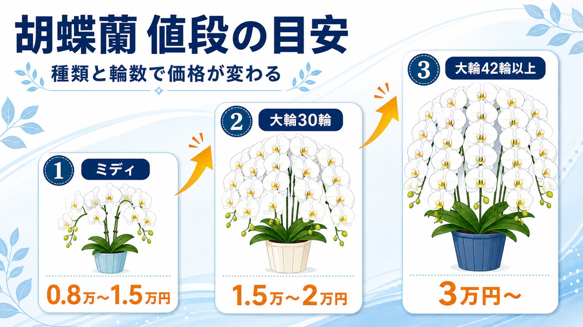 胡蝶蘭3本立ちの種類別価格帯を示す図解