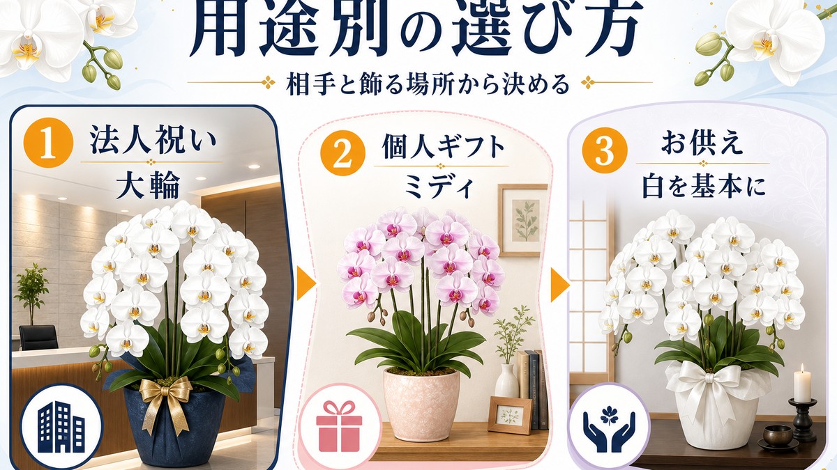 開店祝い・個人ギフト・お供えに適した胡蝶蘭の比較図