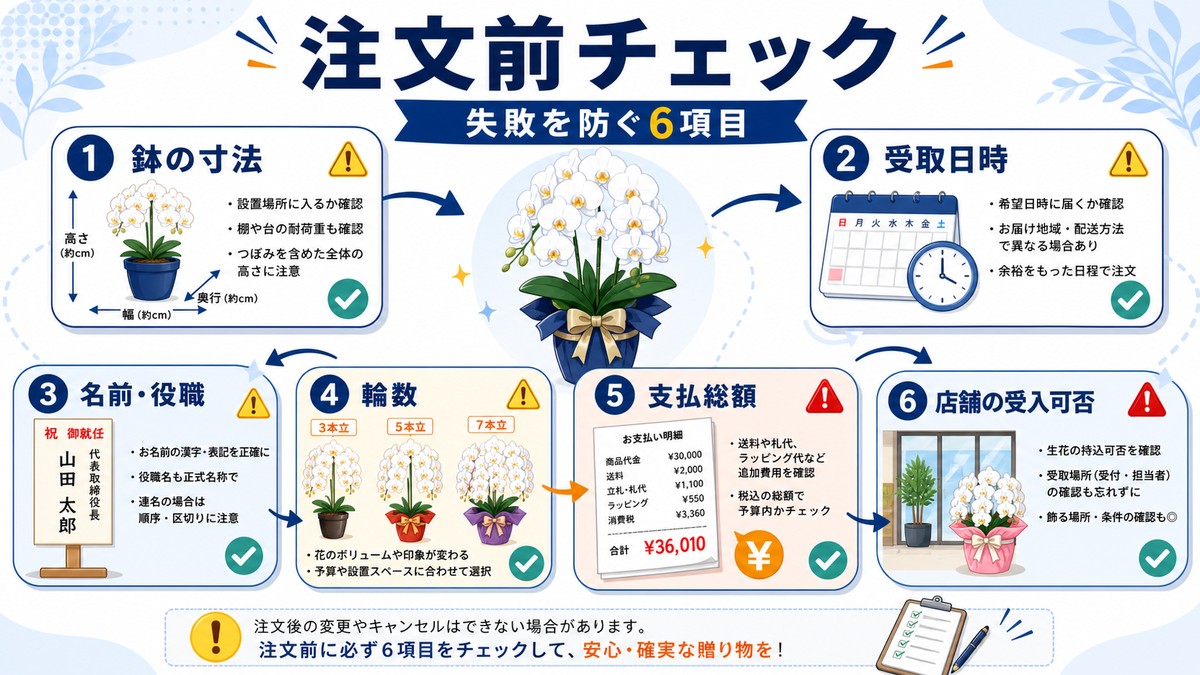 誕生日用胡蝶蘭を注文する前の注意点をまとめた図解